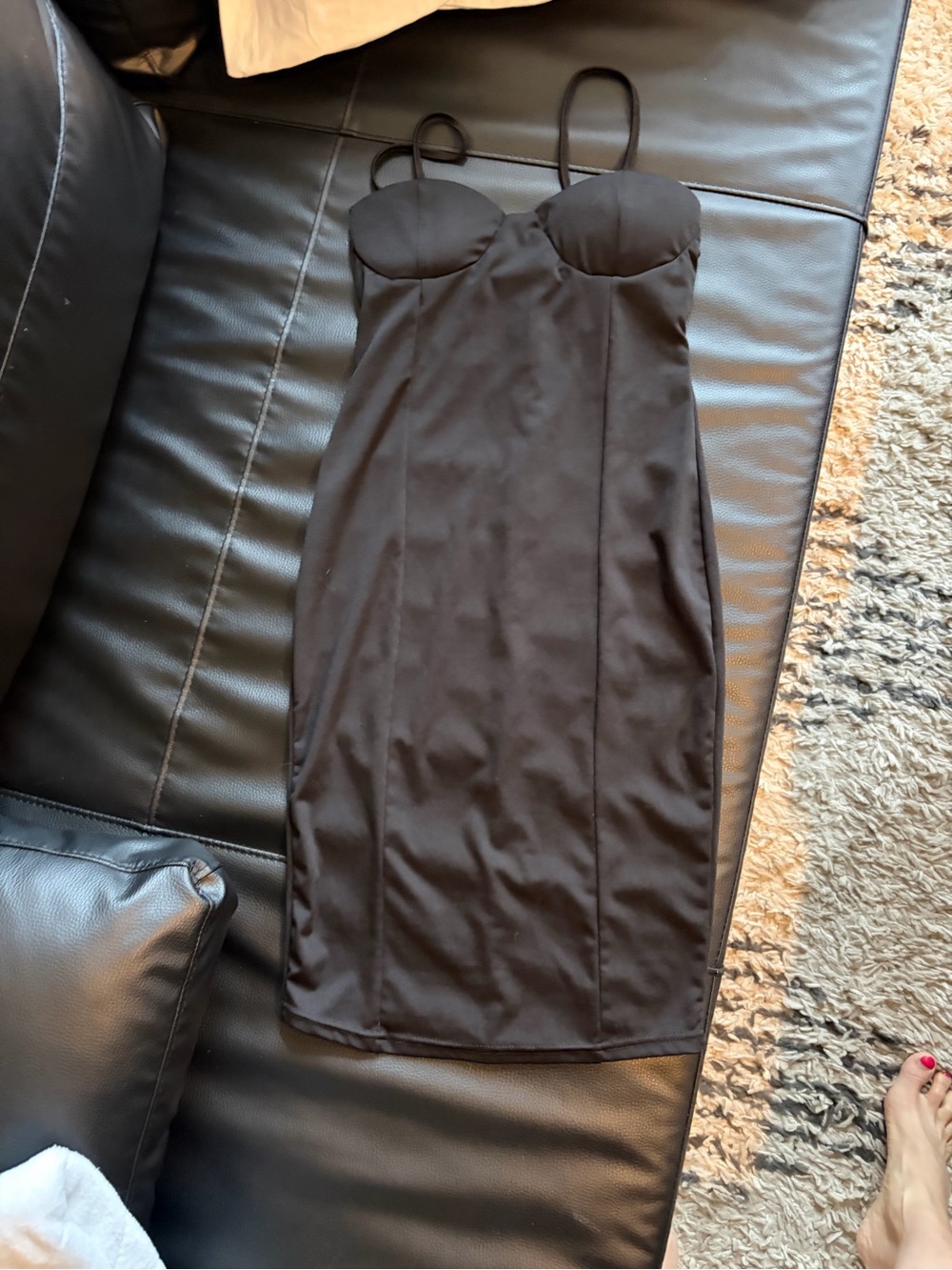 Black Strappy Midi Bodycon Dress with Bust Detail